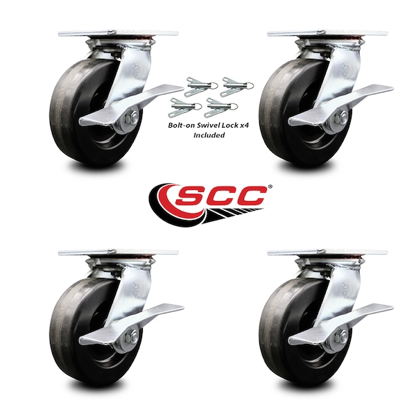 6 Inch Phenolic Caster Set with Ball Bearing and Brakes/Swivel Locks SCC